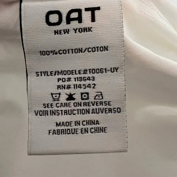 **SOLD Oat New York 100% Cotton Crisp White Snap down Oversize Blouse - Picture 4 of 5
